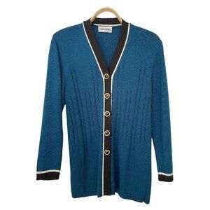 San Remo Vintage Long Cardigan Sweater Laura Knits Teal Green Classic Cable